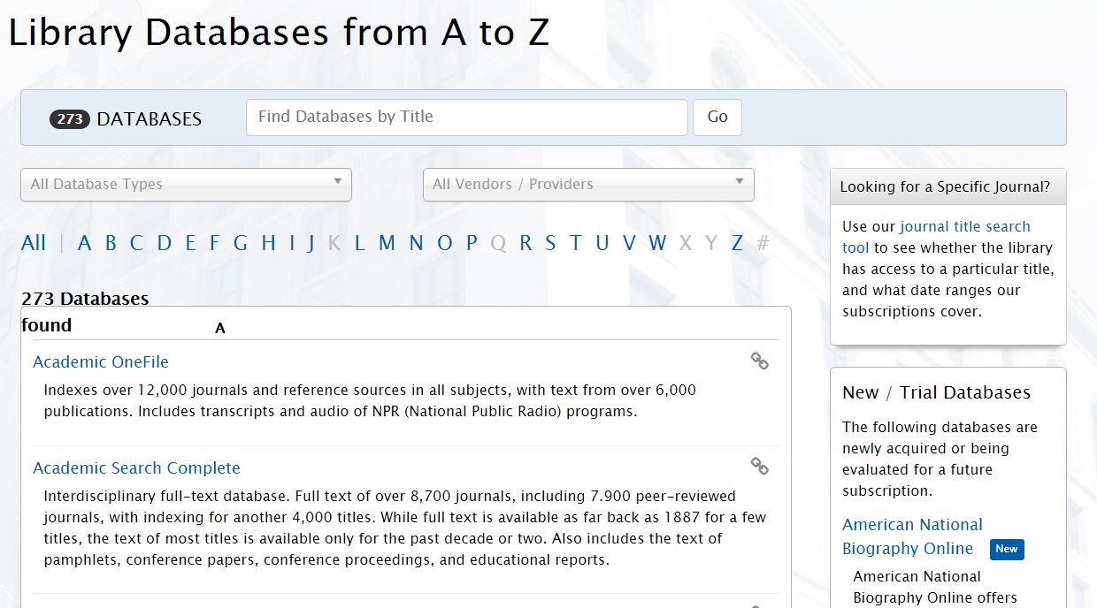 From A To Z: Our New List Of Databases